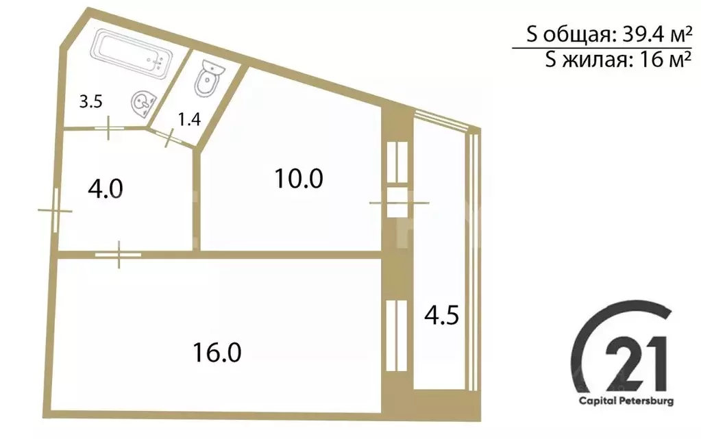 1-к кв. Санкт-Петербург Петергофское ш., 17к1 (39.4 м) - Фото 2