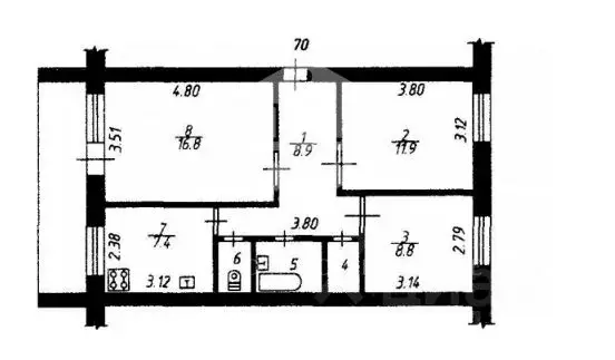 3-к кв. Орловская область, Орел Планерная ул., 33 (59.0 м) - Фото 2