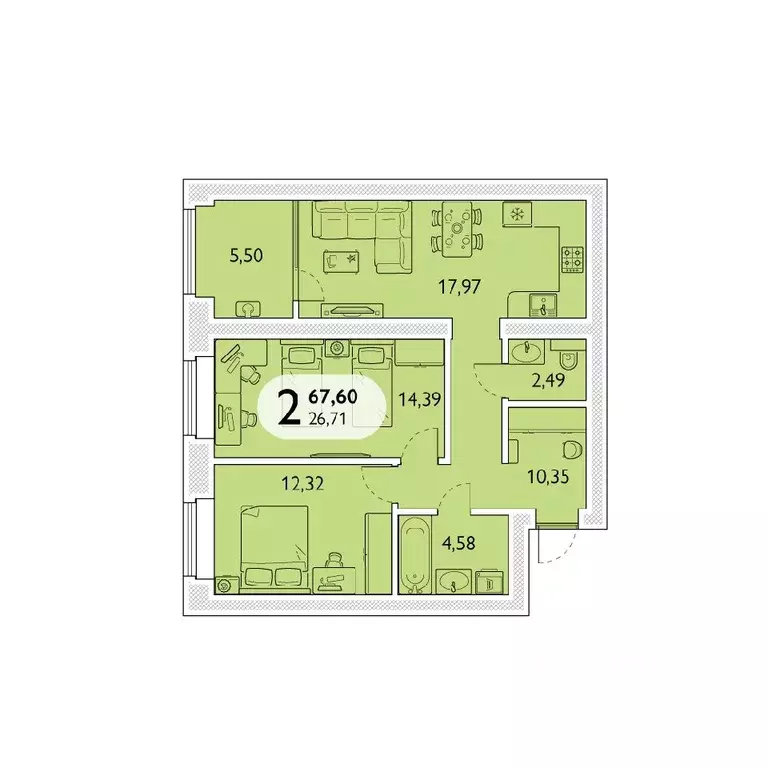 2-к кв. Брянская область, Брянский район, пос. Мичуринский, ... - Фото 1