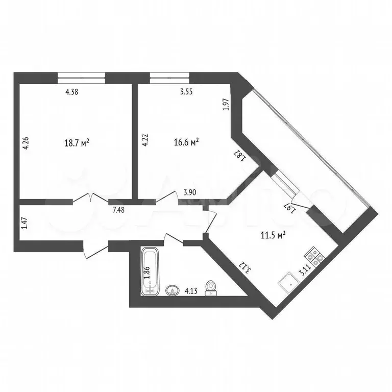 2-к. квартира, 63,8 м, 12/14 эт. - Фото 1