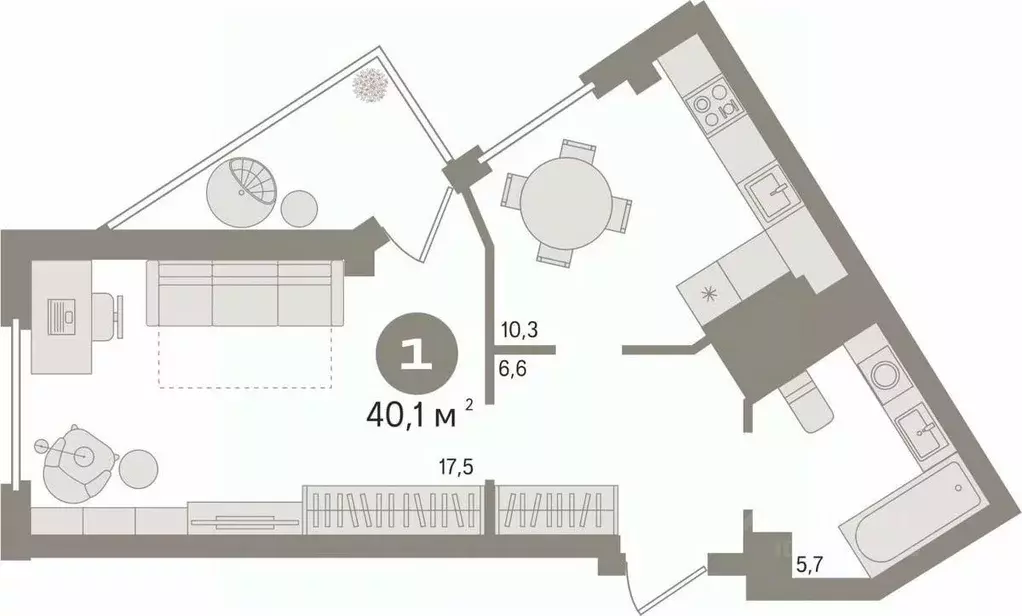 1-к кв. Свердловская область, Екатеринбург ул. Рощинская, 44 (40.1 м) - Фото 1