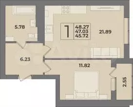 1-к. квартира, 47 м, 4/9 эт. - Фото 1