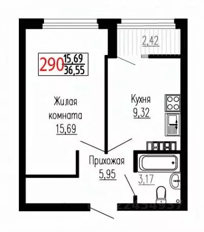 1-к кв. Свердловская область, Екатеринбург ул. Лыжников, 3 (36.4 м) - Фото 1
