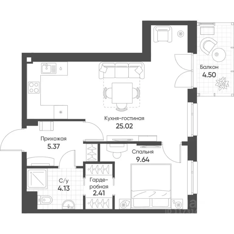 1-к кв. Татарстан, Казань ул. Гаврилова, 5Вк2 (47.92 м) - Фото 0