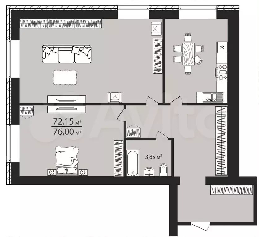 3-к. квартира, 76 м, 8/8 эт. - Фото 1