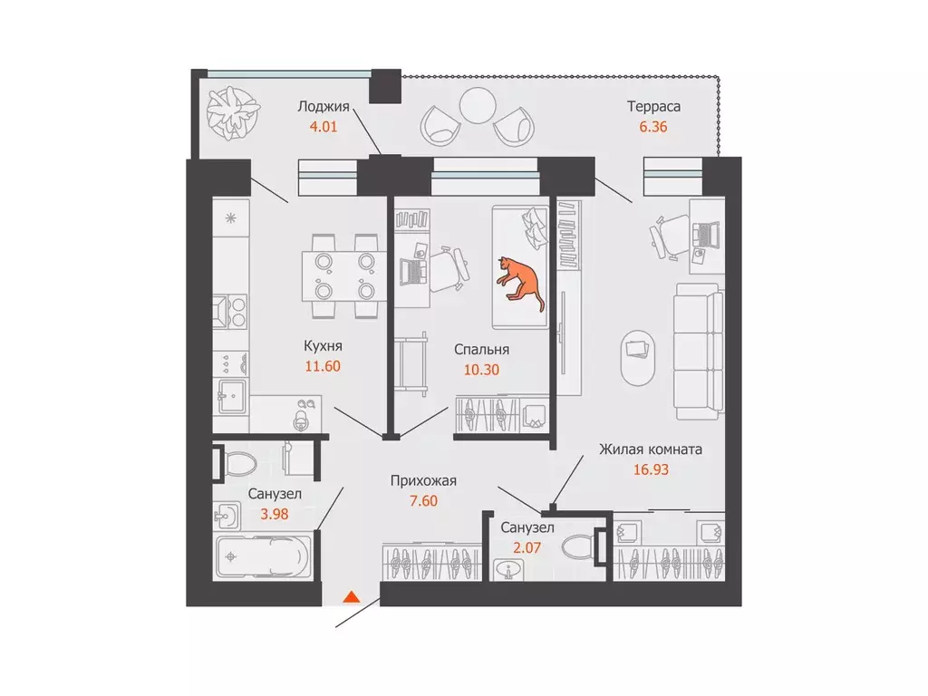 2-к квартира, 56 м - Фото 0