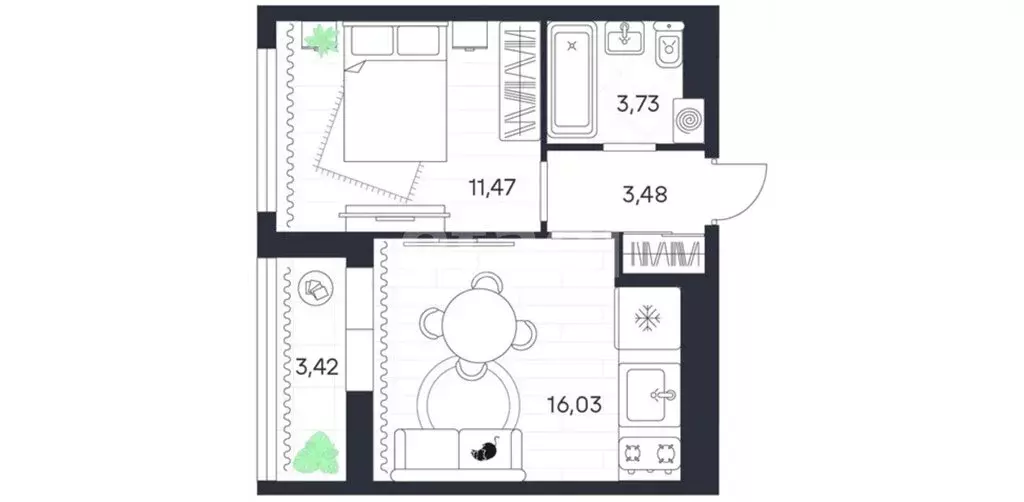 1-комнатная квартира: посёлок Петровский, 4 (38.13 м) - Фото 1