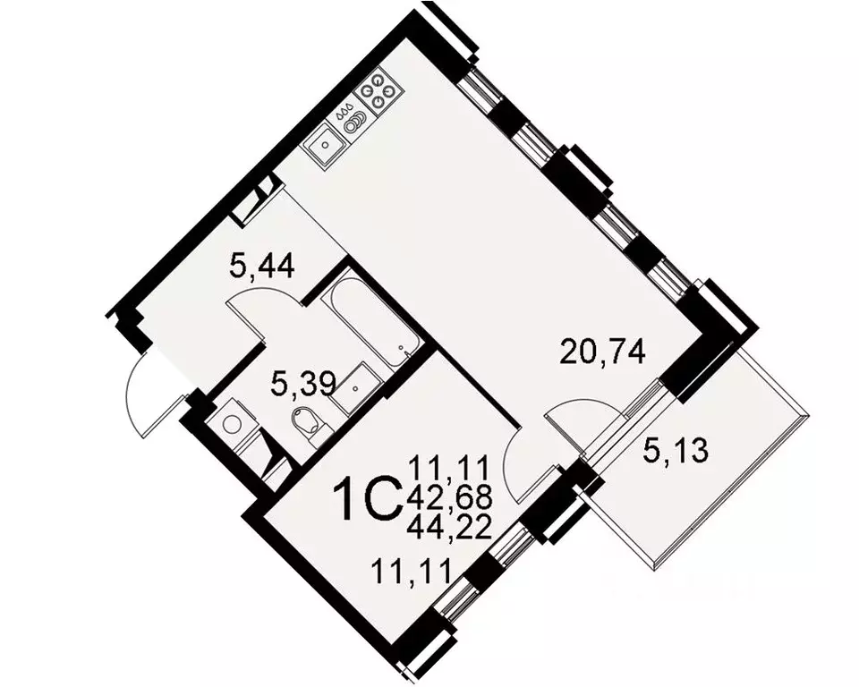 1-к кв. Тульская область, Тула Хлебная пл. (42.68 м) - Фото 0