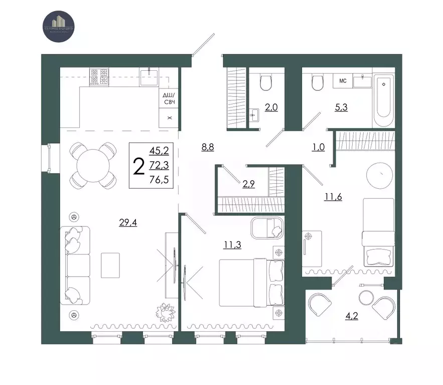 2-к кв. Смоленская область, Смоленск ул. 2-я Киевская, 20Ак1 (76.5 м) - Фото 1