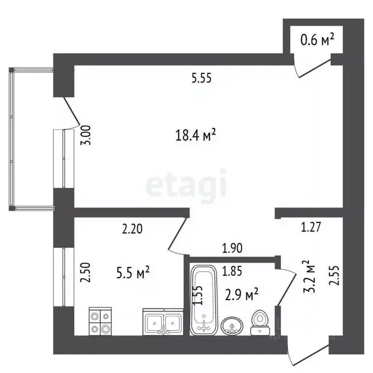 1-к кв. Кемеровская область, Березовский ул. Мира, 26 (30.6 м) - Фото 2