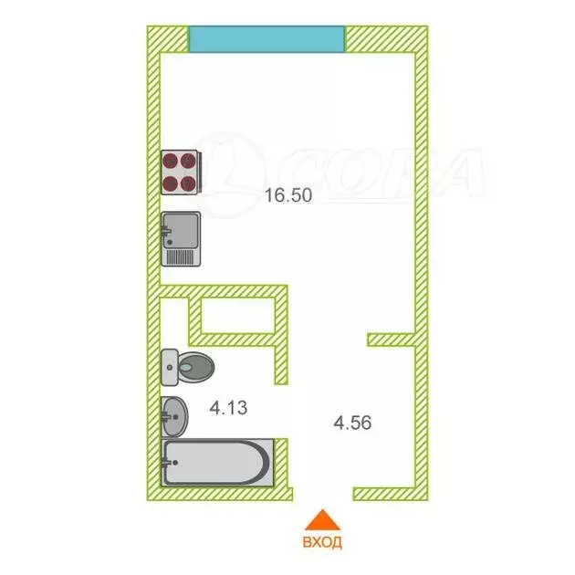 Квартира-студия: Тюмень, улица Новосёлов, 105 (25.2 м) - Фото 2