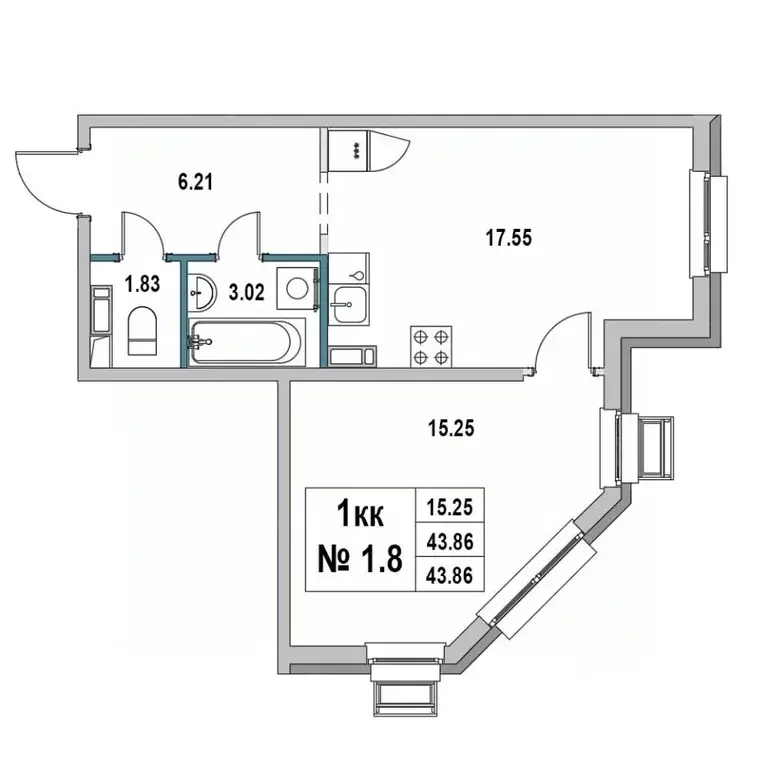 1-к кв. Ленинградская область, Выборг ул. 1-я Южная, 8 (43.86 м) - Фото 0