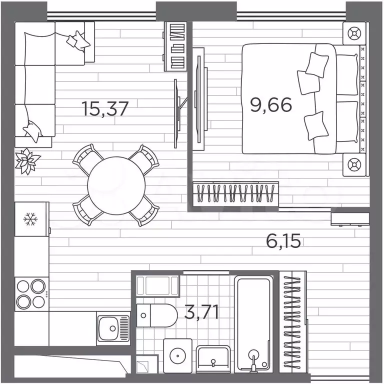 1-к. квартира, 34,9 м, 4/5 эт. - Фото 0