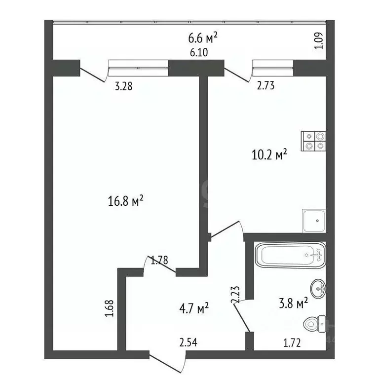 1-к кв. Тюменская область, Тюмень ул. Ю.-Р.Г. Эрвье, 12 (40.0 м) - Фото 2