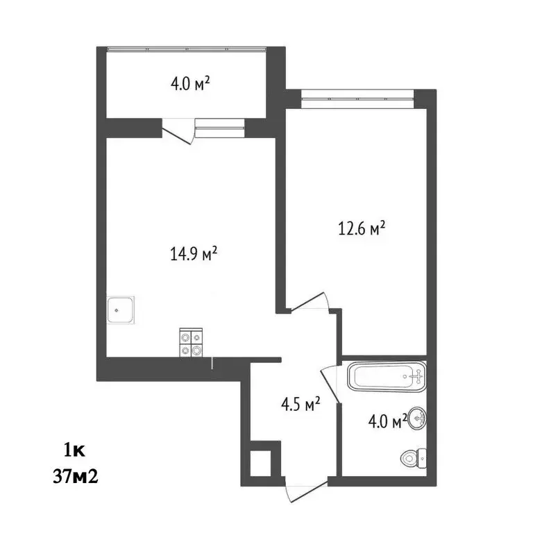1-комнатная квартира: Тюмень, улица Братьев Бондаревых, 5 (37 м) - Фото 1