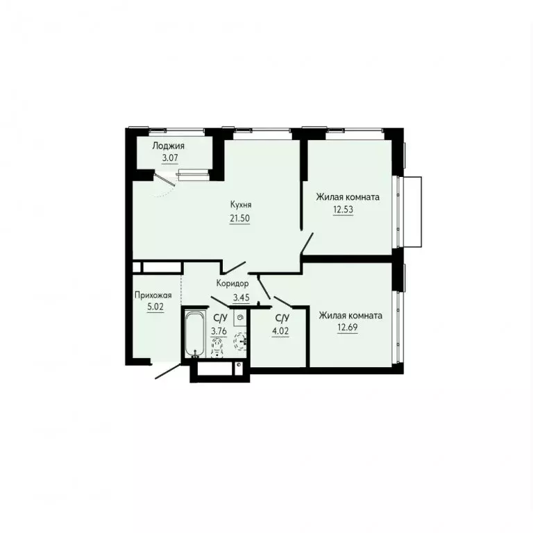 2-к квартира, 64.51 м - Фото 0