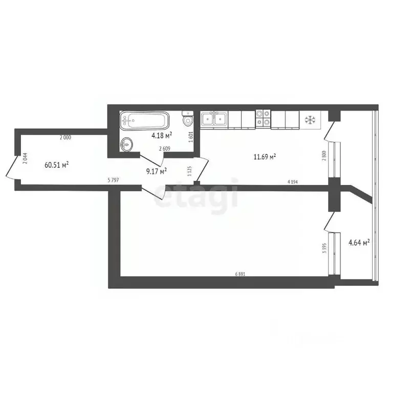 1-к кв. Амурская область, Благовещенск ул. Фрунзе, 91 (61.0 м) - Фото 1