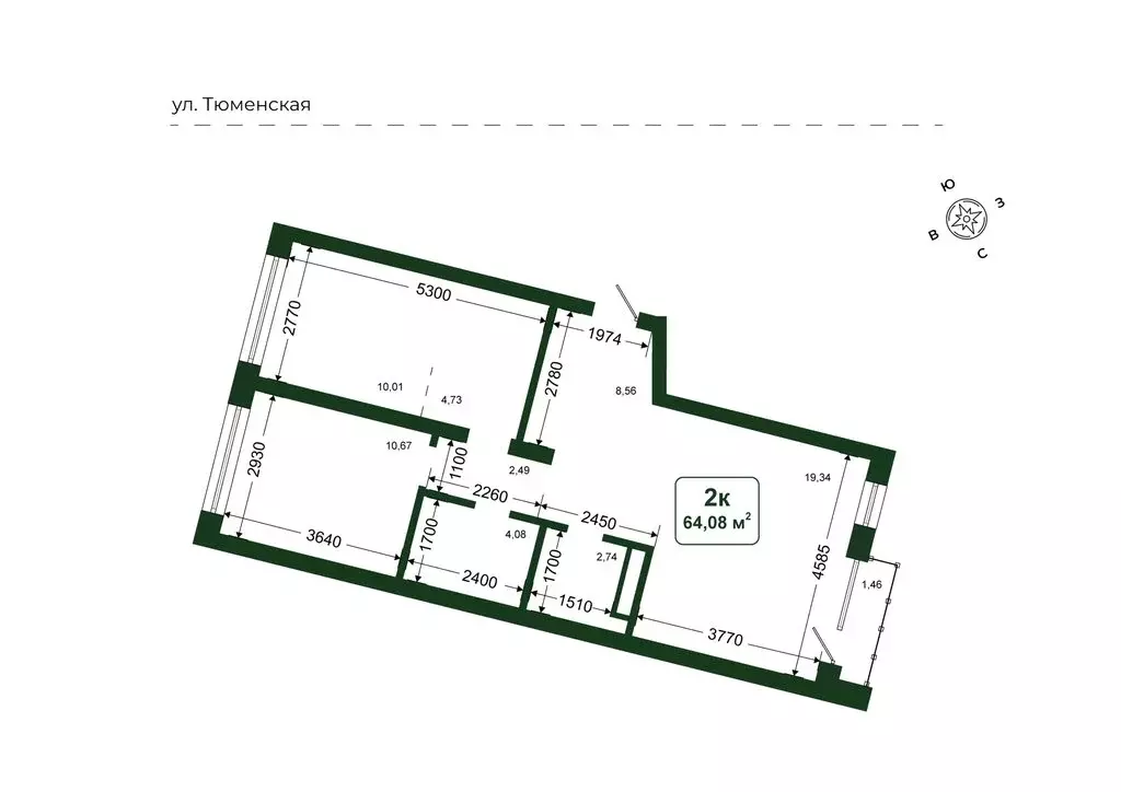 2-комнатная квартира: Дударева, ЖК Родина-2 (64.08 м) - Фото 1