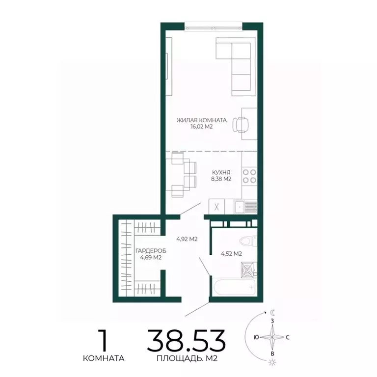 1-к кв. Пензенская область, Пенза Чаадаев жилой комплекс (38.53 м) - Фото 1