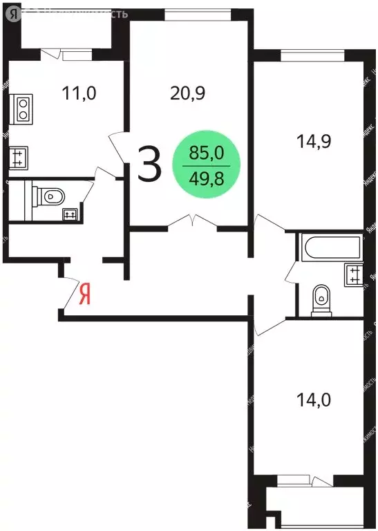 3-комнатная квартира: Москва, Чечёрский проезд, 88 (86 м) - Фото 1