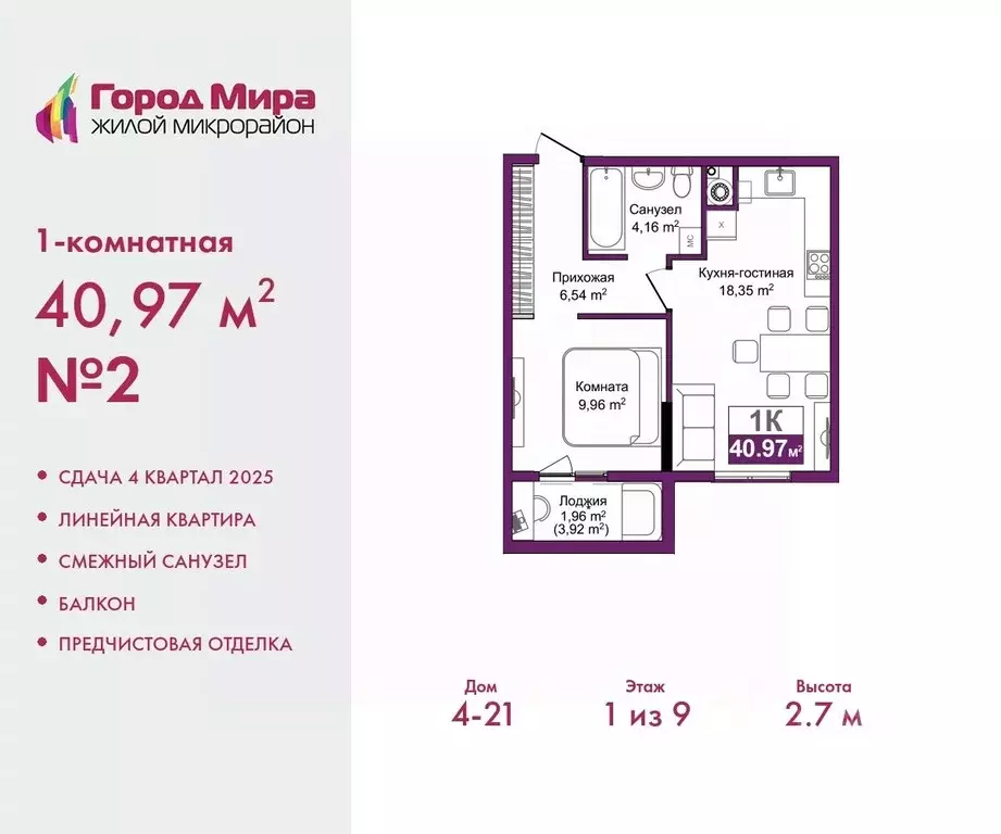 1-к кв. Крым, Симферополь Город Мира жилой комплекс (40.97 м) - Фото 0