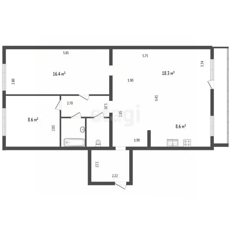 2-к кв. Санкт-Петербург Наличная ул., 40К5 (69.6 м) - Фото 2