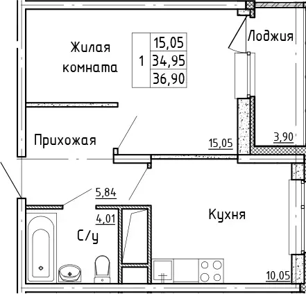 Продаётся 1-к квартира, 34.95 м - Фото 1