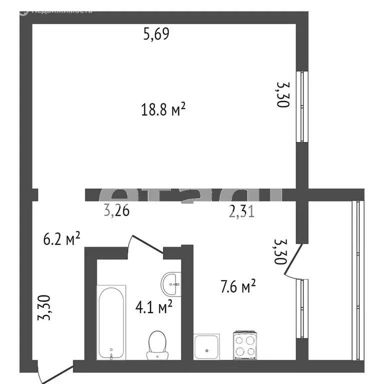 1-комнатная квартира: Чигири, 4-й микрорайон, Полевая улица, 10 (39 м) - Фото 1