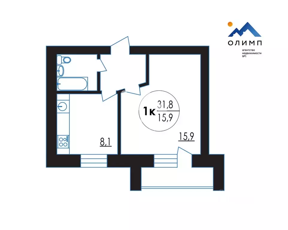 1-к кв. Вологодская область, Вологда Дальняя ул., 20А (31.8 м) - Фото 2