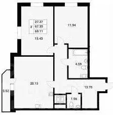 Квартира, 2 комнаты, 66.3 м - Фото 1