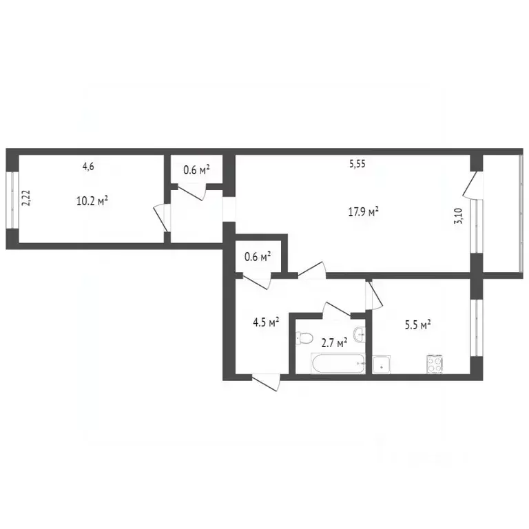 2-к кв. Севастополь ул. Маршала Крылова, 15 (42.8 м) - Фото 1