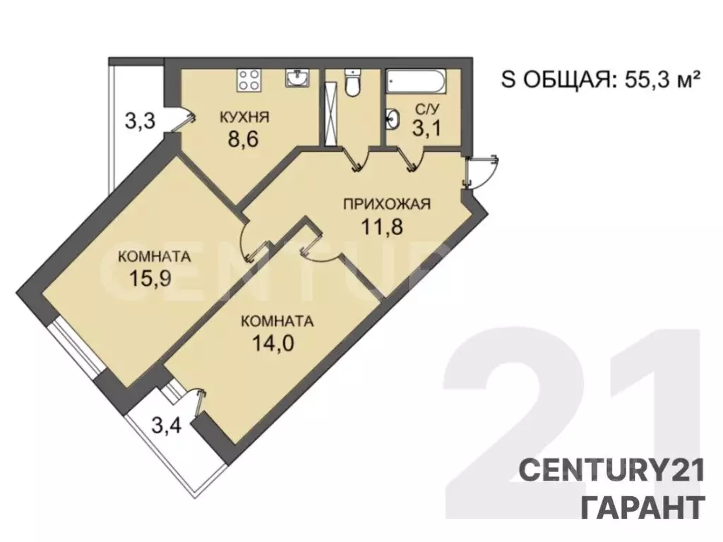 2-к кв. Санкт-Петербург Ленинский просп., 72к3 (55.3 м) - Фото 2