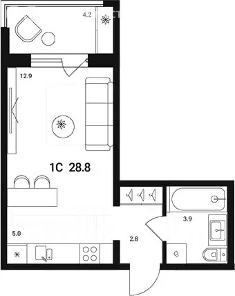 Квартира-студия: Обь, Геодезическая улица, 6Вк2 (24.6 м) - Фото 1