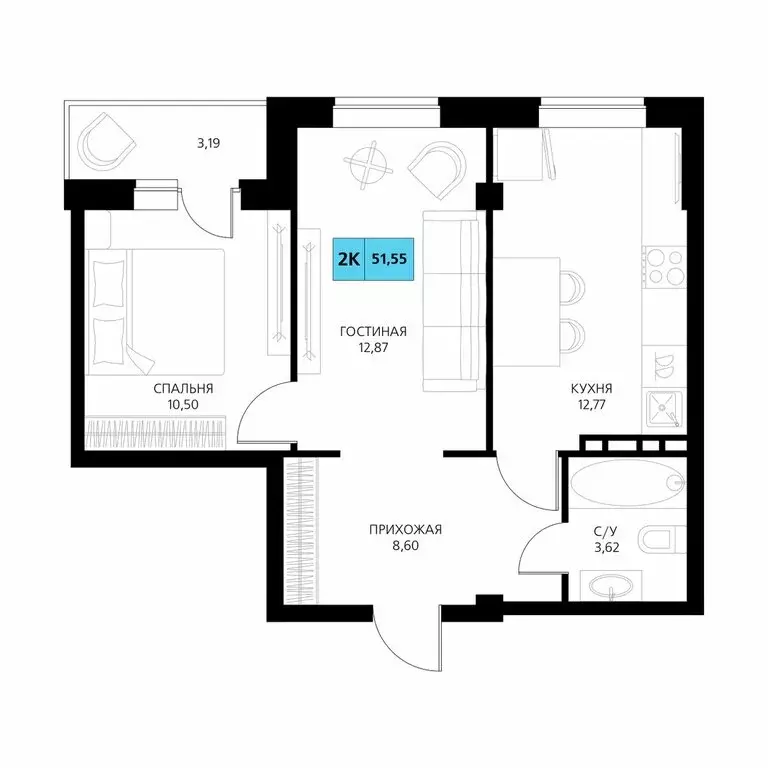 2-комнатная квартира: Республика Дагестан, Дербент (51.55 м) - Фото 1