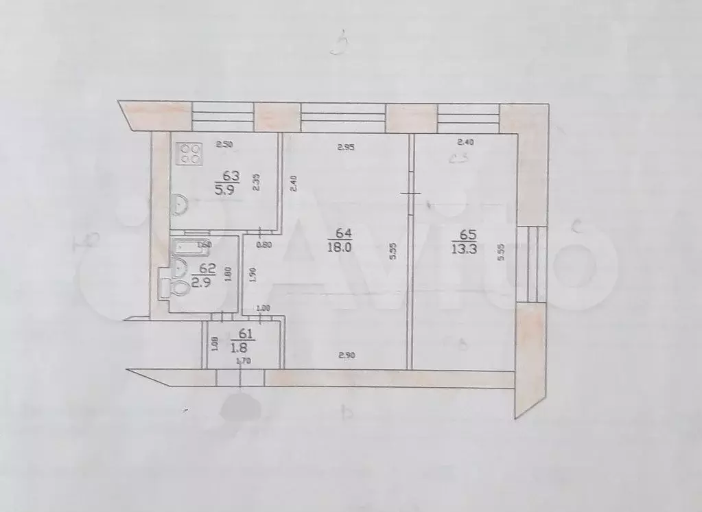 2-к. квартира, 41,9 м, 1/5 эт. - Фото 0