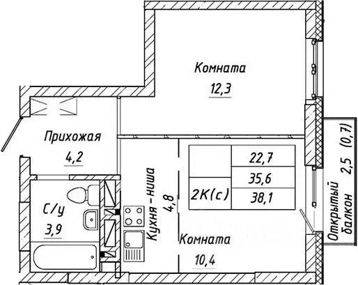 2-к кв. Новосибирская область, Новосибирск Бугринский мкр,  (37.4 м) - Фото 0