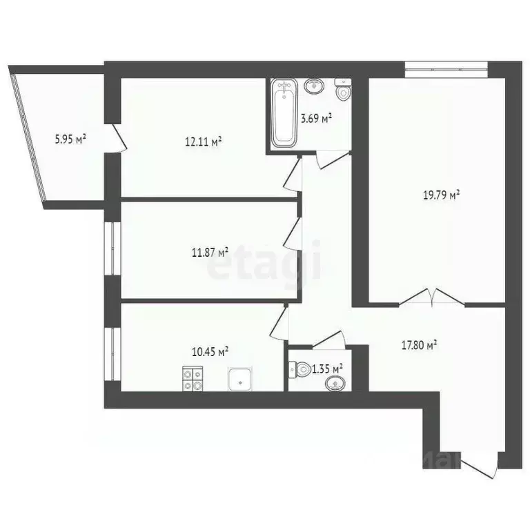 3-к кв. Тюменская область, Тюмень Широтная ул., 213 (76.7 м) - Фото 1