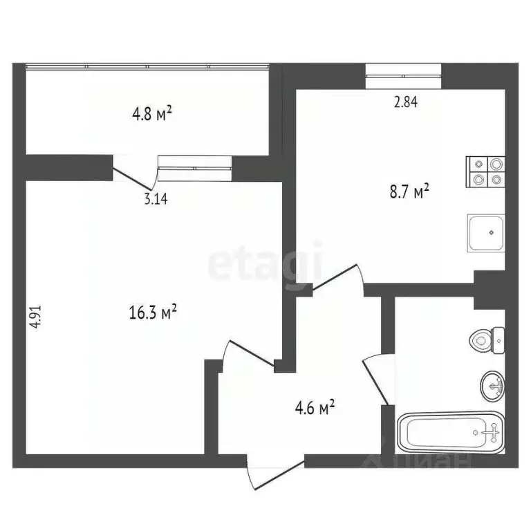 1-к кв. Тюменская область, Тюмень Солнечный проезд, 22 (34.1 м) - Фото 2