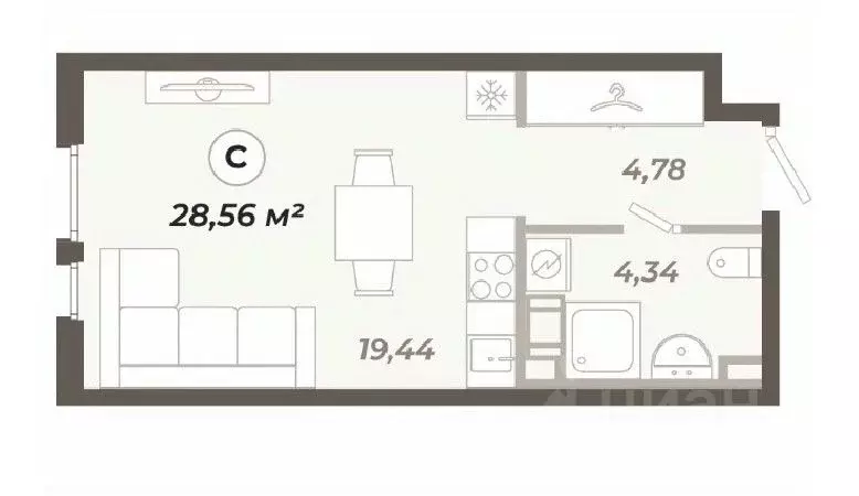 Студия Санкт-Петербург ул. Коли Томчака, 21Д (28.56 м) - Фото 0