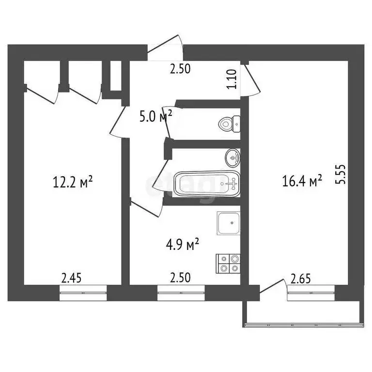 2-комнатная квартира: Ишим, улица Одоевского, 27 (42.7 м) - Фото 0