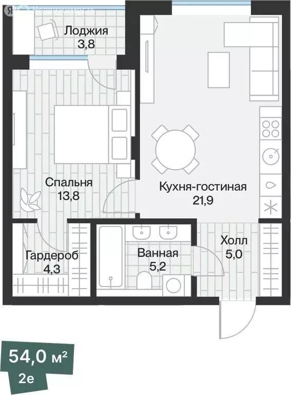 1-комнатная квартира: Тюмень, жилой комплекс Эклипт (51.99 м) - Фото 1
