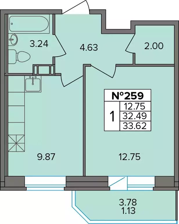 1-комнатная квартира: Новое Девяткино, Лесная улица, 19 (33.62 м) - Фото 1