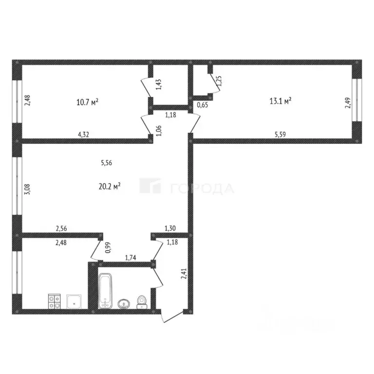 3-к кв. Кемеровская область, Новокузнецк Октябрьский просп., 51 (57.6 ... - Фото 2
