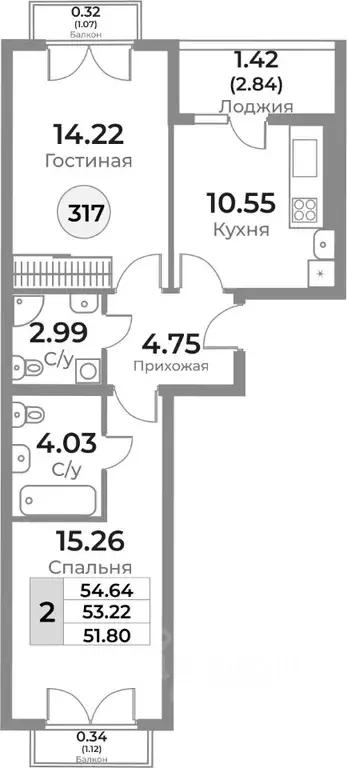 2-к кв. Калининградская область, Калининград Пригородная ул. (53.88 м) - Фото 0