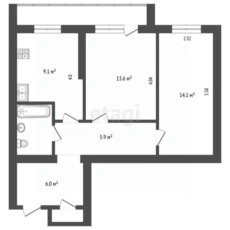 2-к кв. Московская область, Одинцово Сосновая ул., 14 (53.0 м) - Фото 2