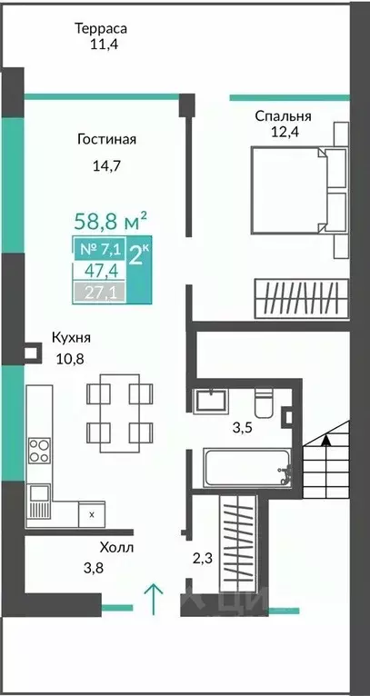 2-к кв. Крым, Алушта городской округ, с. Виноградное  (58.9 м) - Фото 0