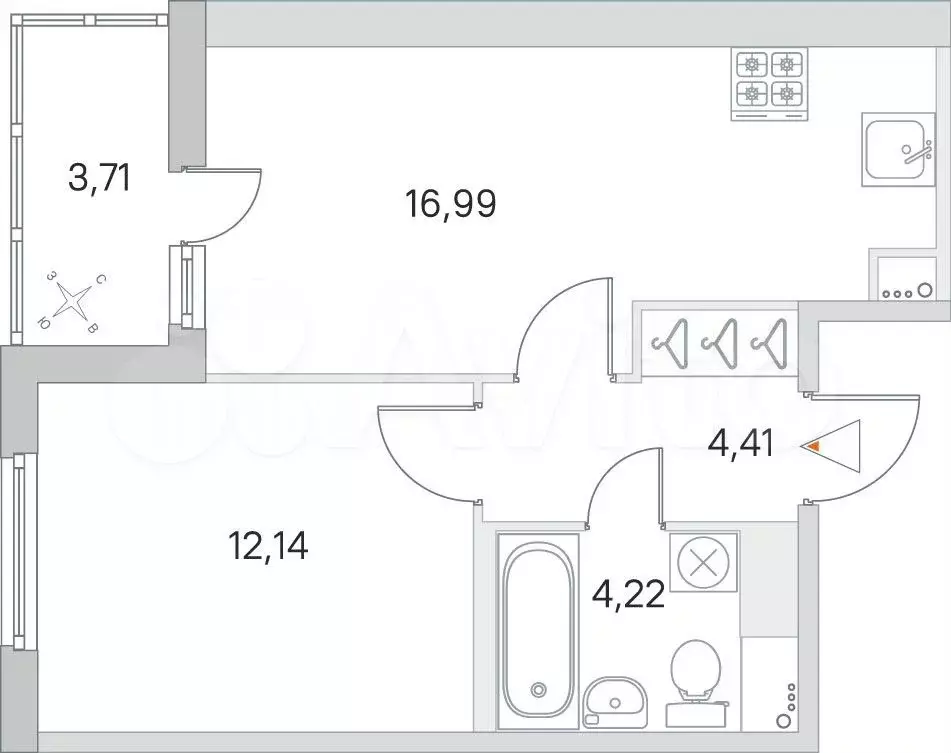 1-к. квартира, 39,6 м, 4/8 эт. - Фото 0