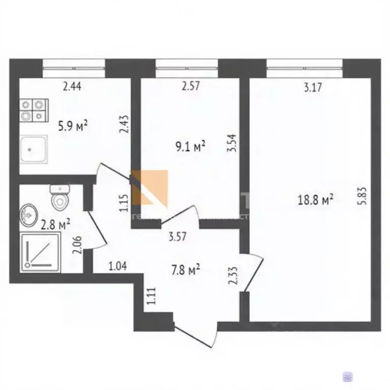 2-к кв. Калининградская область, Калининград Батальная ул., 66 (43.0 ... - Фото 1