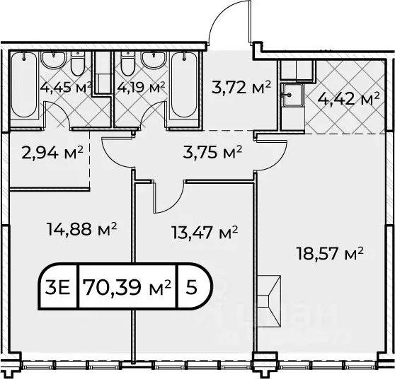2-к кв. Москва просп. Генерала Дорохова, 39к1Е (70.39 м) - Фото 1