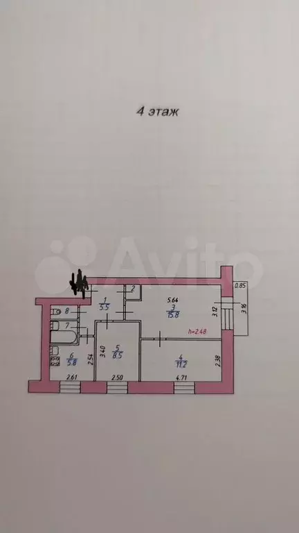 3-к. квартира, 51,8 м, 4/5 эт. - Фото 0
